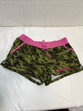 American Crown MAINE Women's Camo Athletic Shorts with Pink Waistband